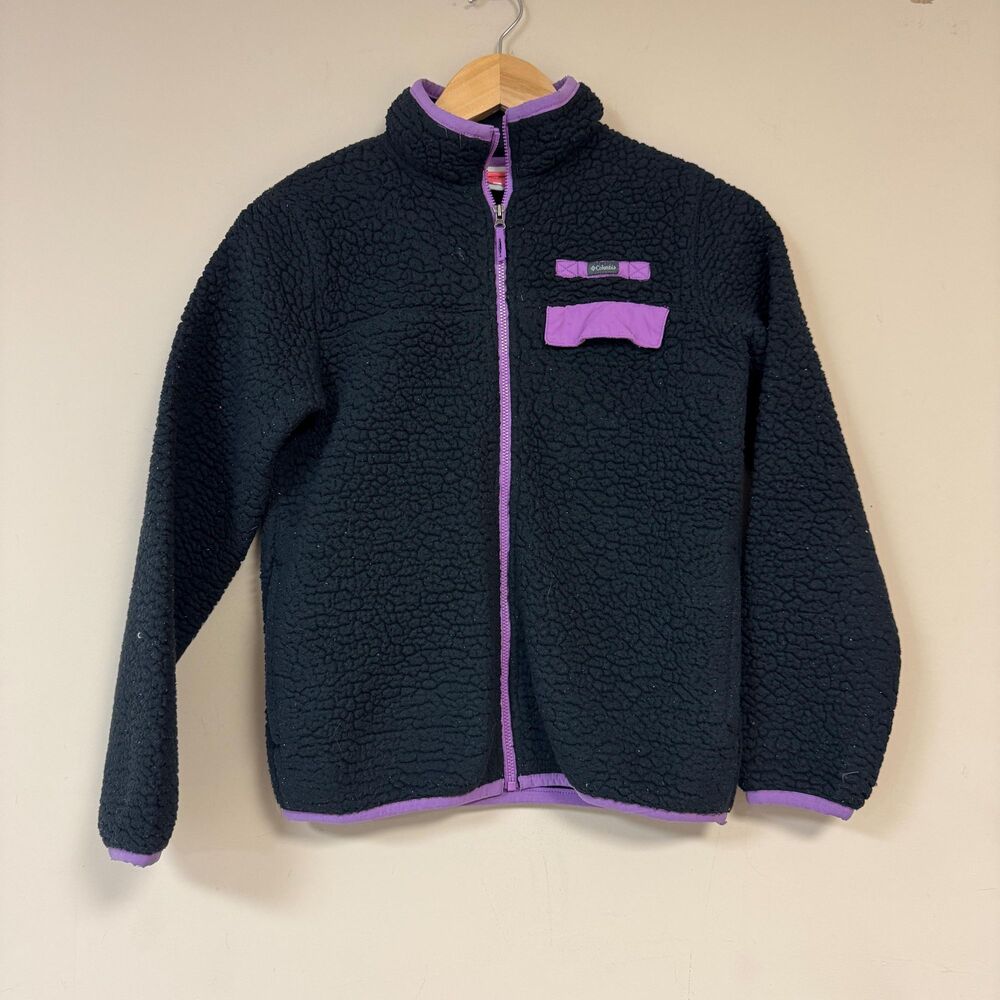 Columbia Sherpa Fleece Jacket Youth Medium 10-12 Black Lined Full Zip Sweatshirt